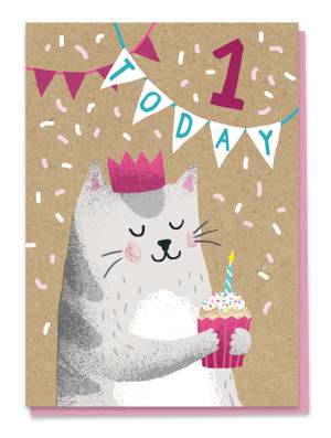 Stormy Knight 1st Birthday Card - Cat (KIDG1)