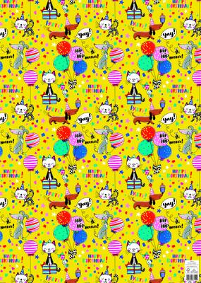 Rachel Ellen Flat Wrap - Happy Birthday Cats & Dogs (WP149)